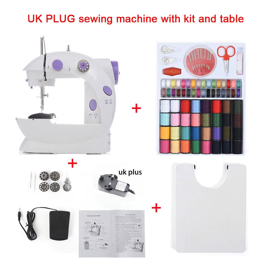 Sewing Machine Mini Portable Household Night Light Foot Pedal Straight Line Hand Table Two Thread Kit Electric