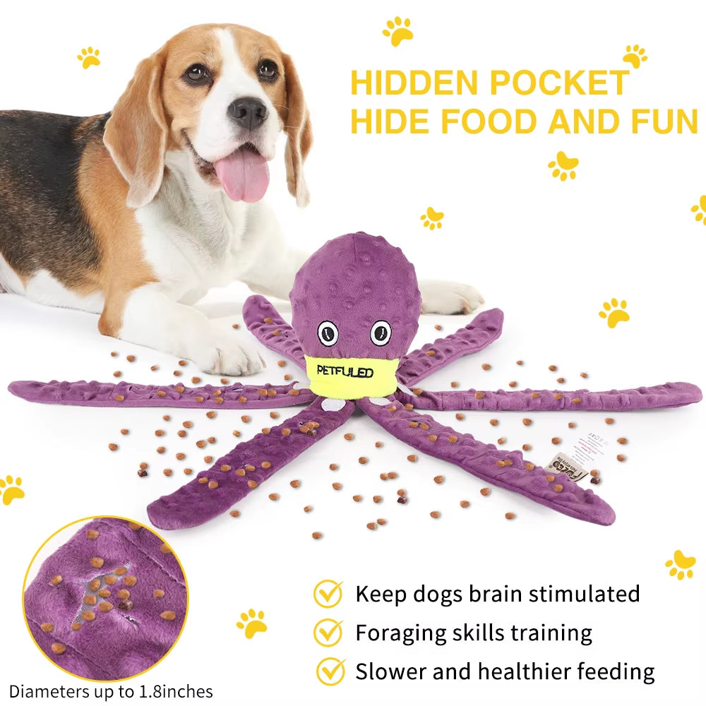 Purple &Blueplush Octopus Dog Toy with Squeaker - Interactive Chew Toy for Medium Dogs, Hide Treats,
