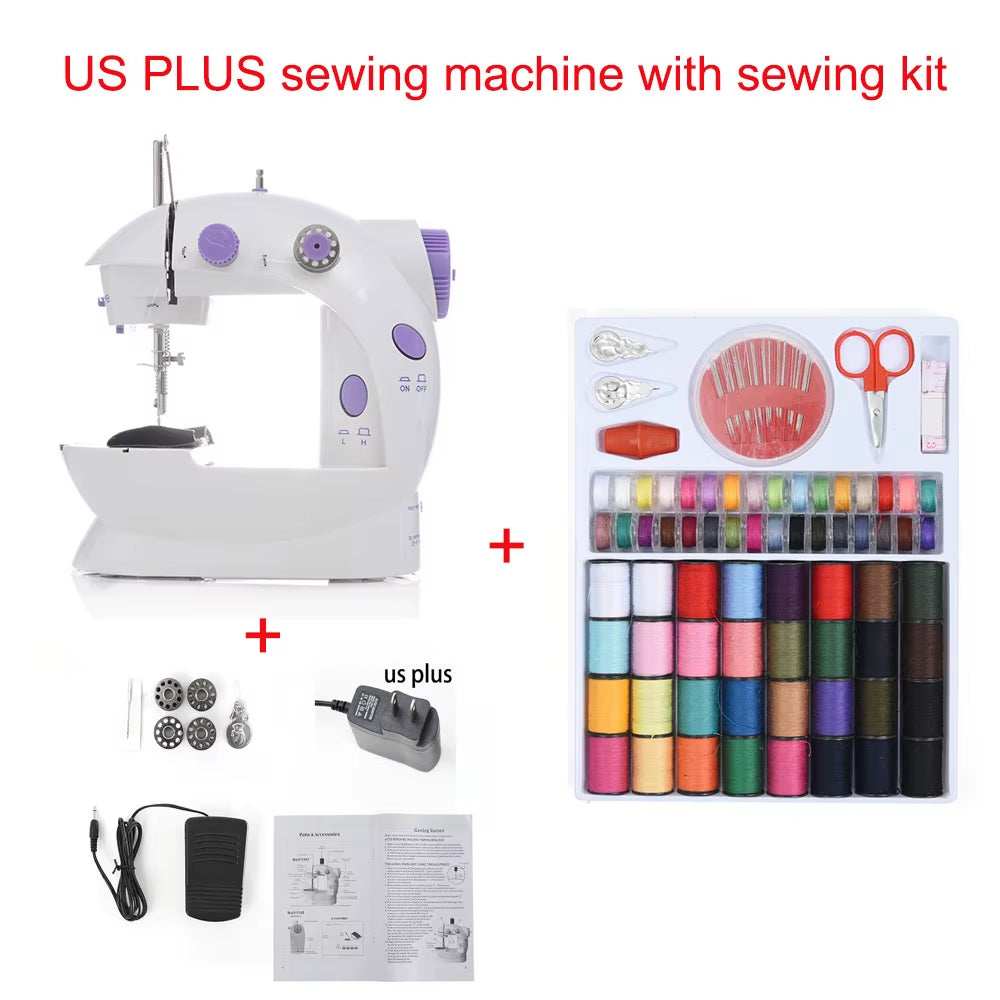 Sewing Machine Mini Portable Household Night Light Foot Pedal Straight Line Hand Table Two Thread Kit Electric