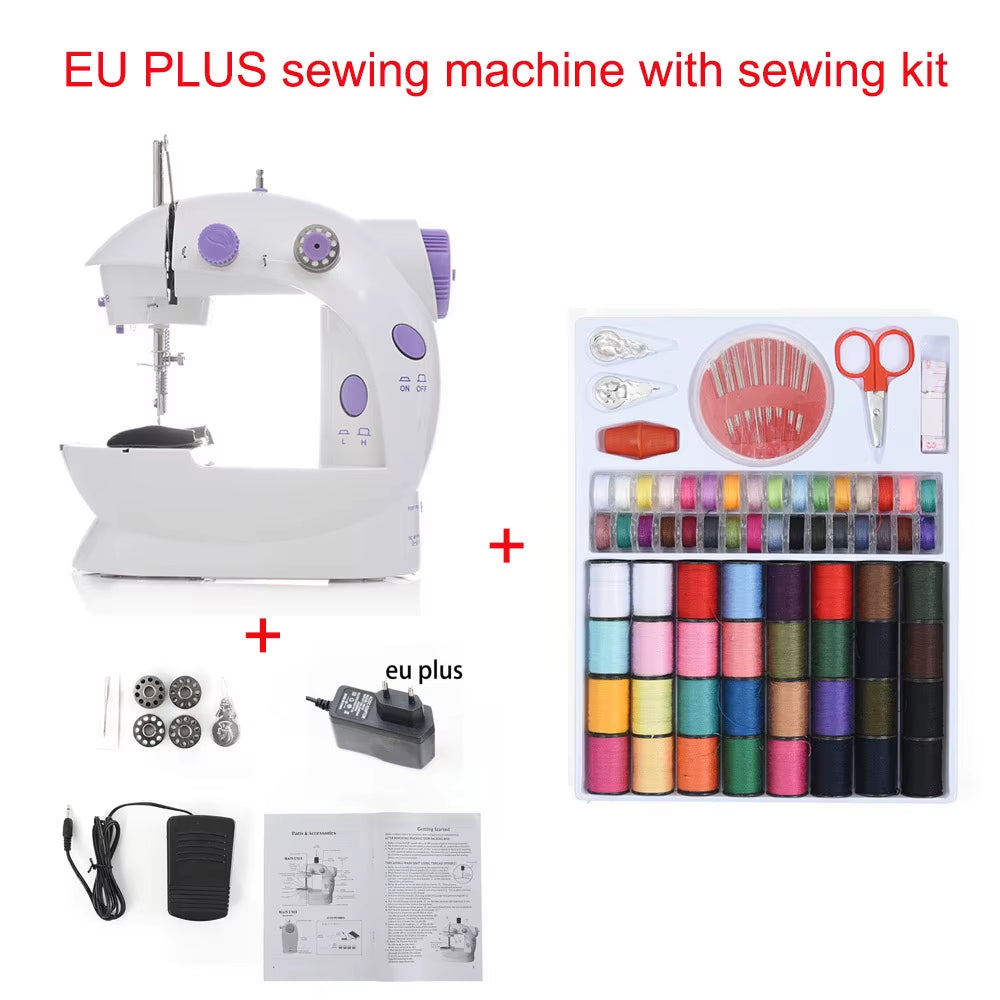 Sewing Machine Mini Portable Household Night Light Foot Pedal Straight Line Hand Table Two Thread Kit Electric