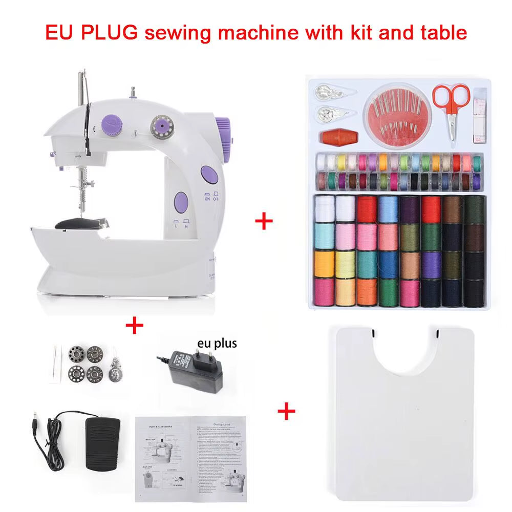 Sewing Machine Mini Portable Household Night Light Foot Pedal Straight Line Hand Table Two Thread Kit Electric