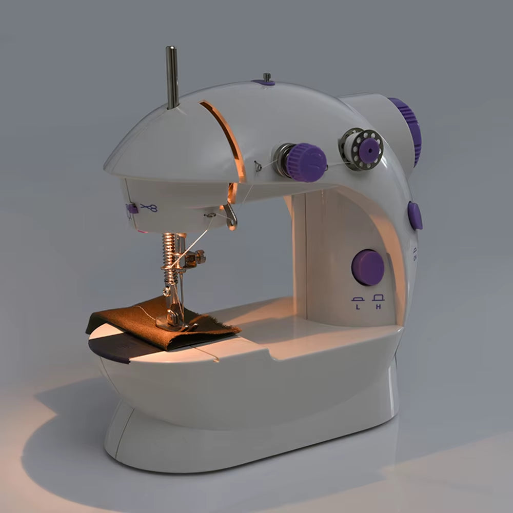 Sewing Machine Mini Portable Household Night Light Foot Pedal Straight Line Hand Table Two Thread Kit Electric