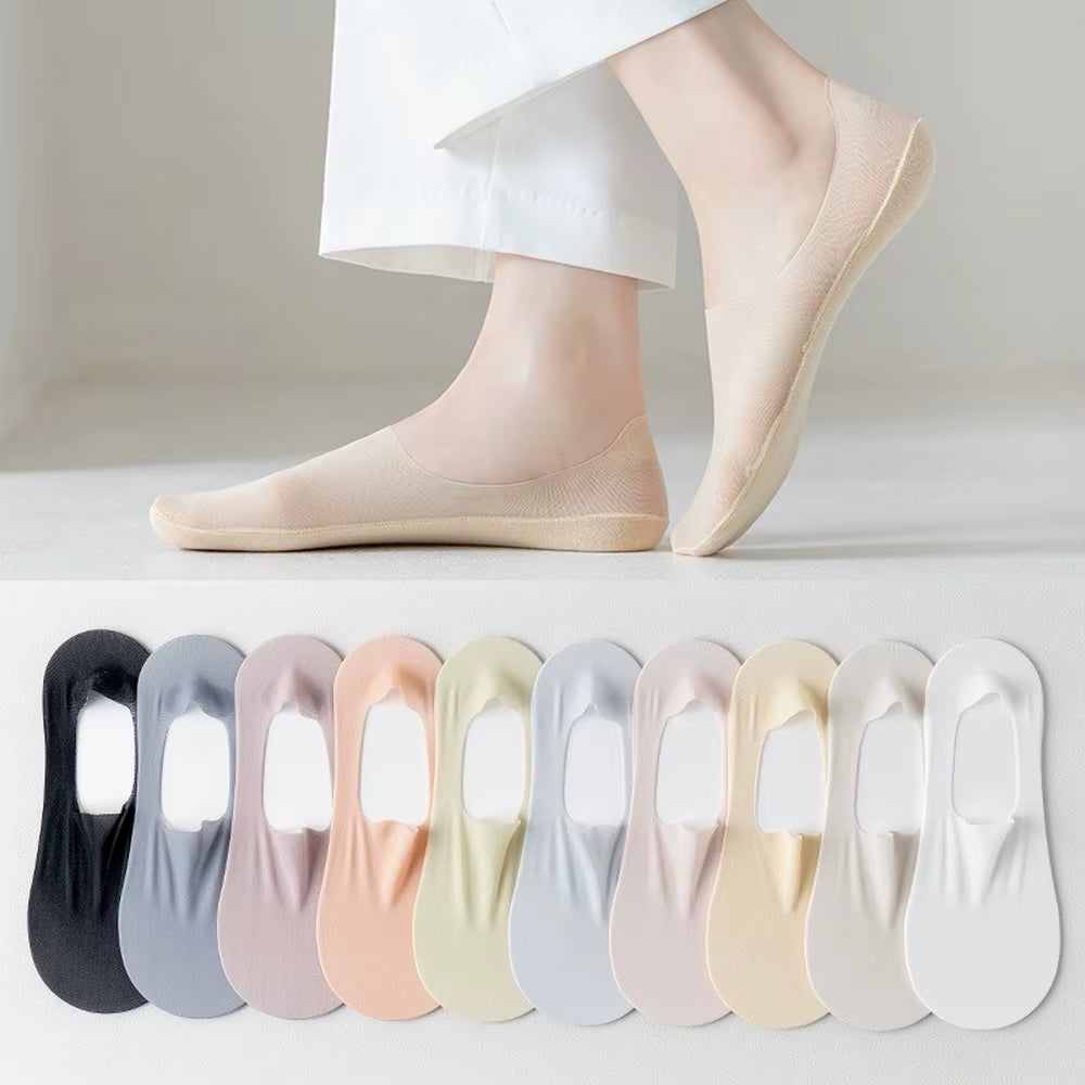 Fashion Non-Slip Invisible Ultra-Thin Ice Silk Boat Sock Summer Breathable Wear Resistant Soft Solid Elastic Women No Show Socks