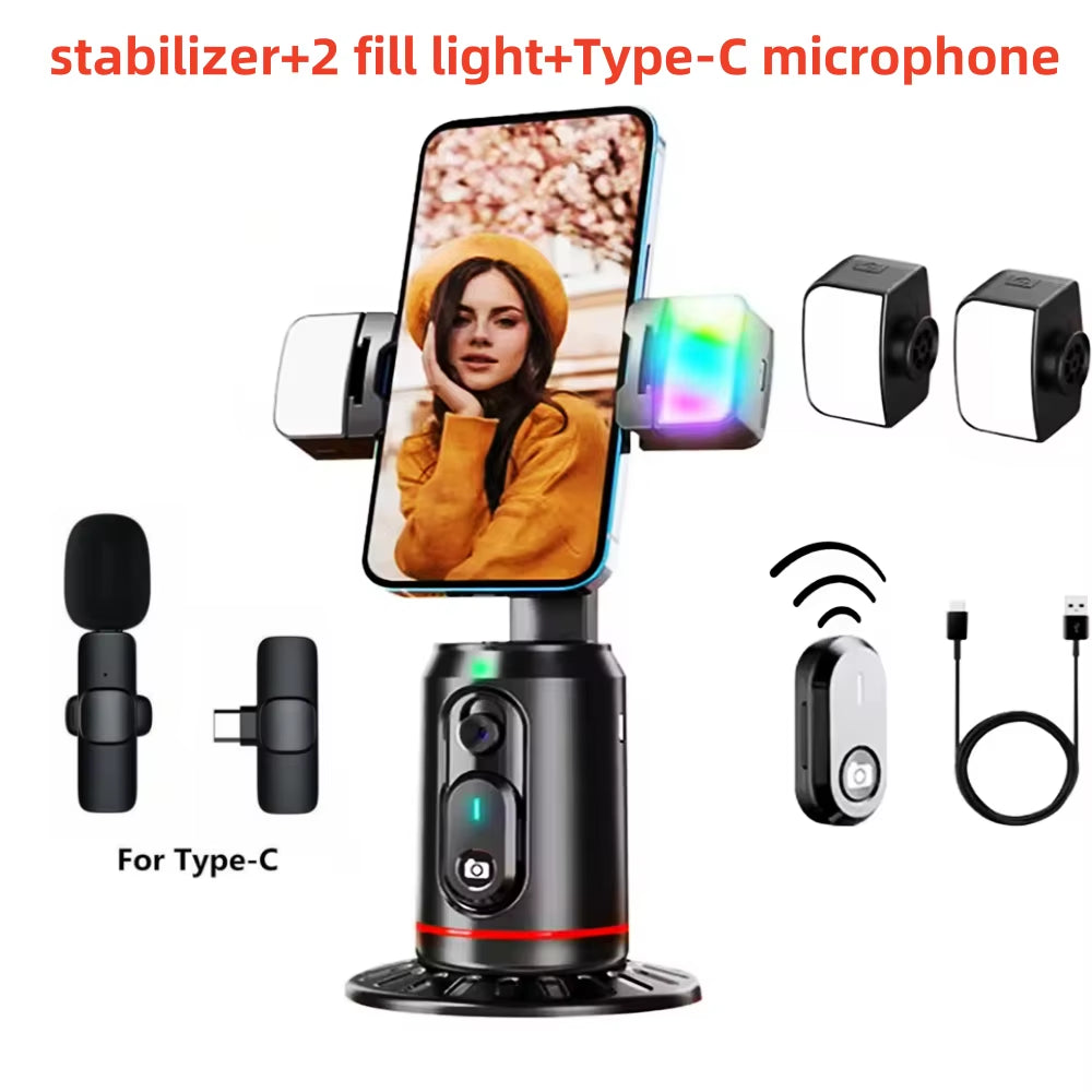 360° Rotation Gimbal Stabilizer Tripod Selfie Stick Desktop Face Tracking with Bluetooth Remote Shutter Light Holder