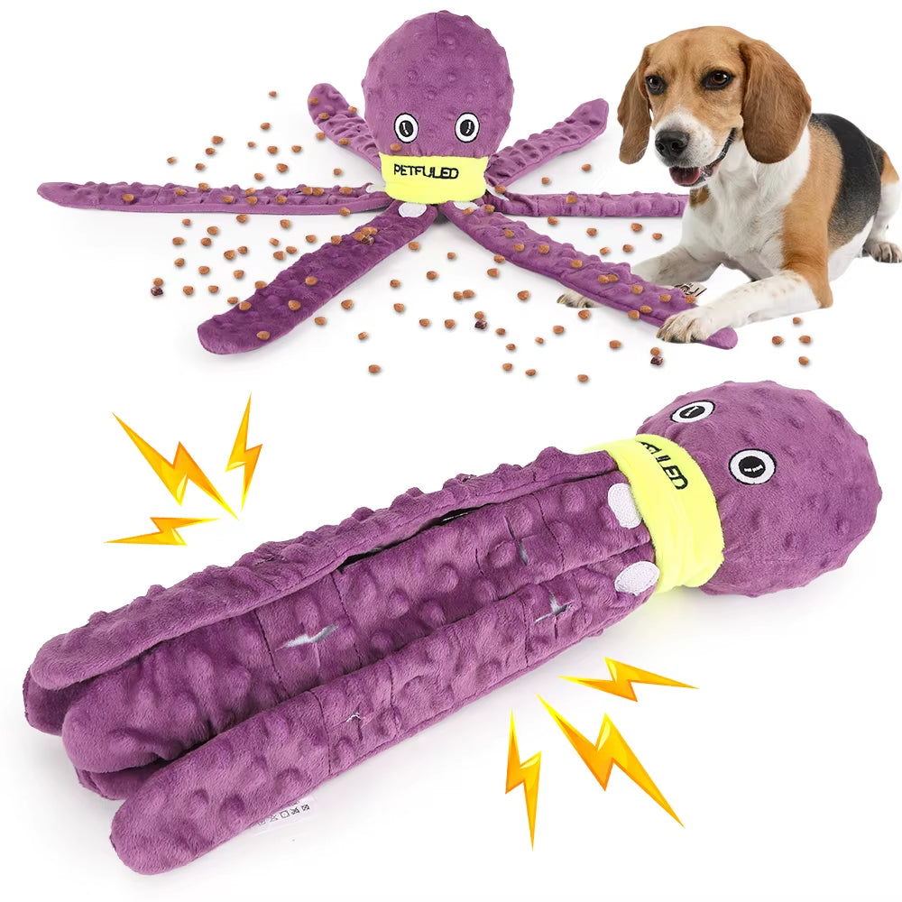 Purple &Blueplush Octopus Dog Toy with Squeaker - Interactive Chew Toy for Medium Dogs, Hide Treats,