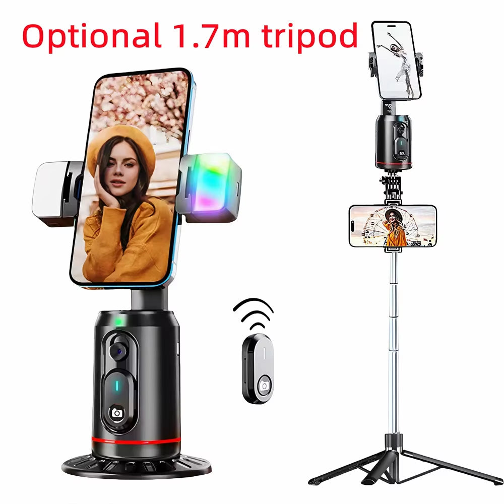 360° Rotation Gimbal Stabilizer Tripod Selfie Stick Desktop Face Tracking with Bluetooth Remote Shutter Light Holder