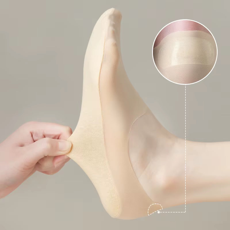 Fashion Non-Slip Invisible Ultra-Thin Ice Silk Boat Sock Summer Breathable Wear Resistant Soft Solid Elastic Women No Show Socks