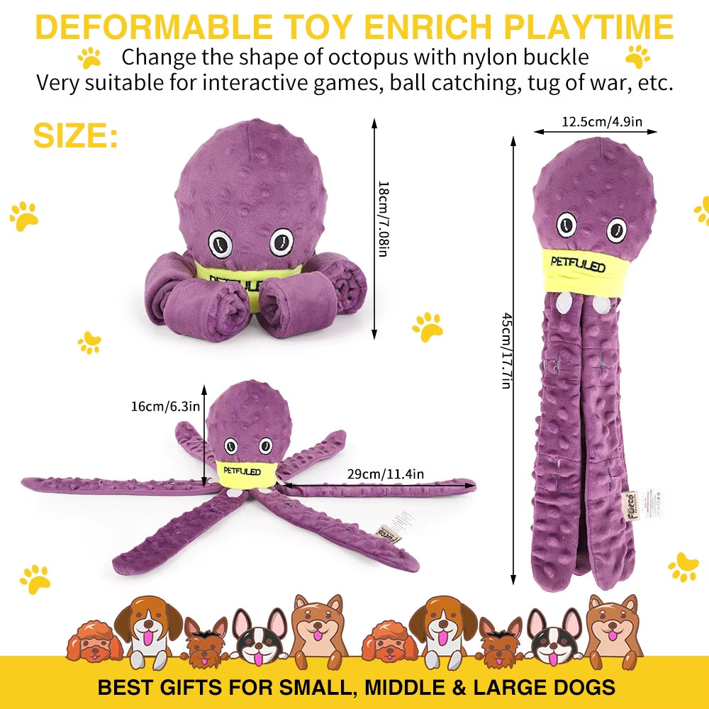 Purple &Blueplush Octopus Dog Toy with Squeaker - Interactive Chew Toy for Medium Dogs, Hide Treats,