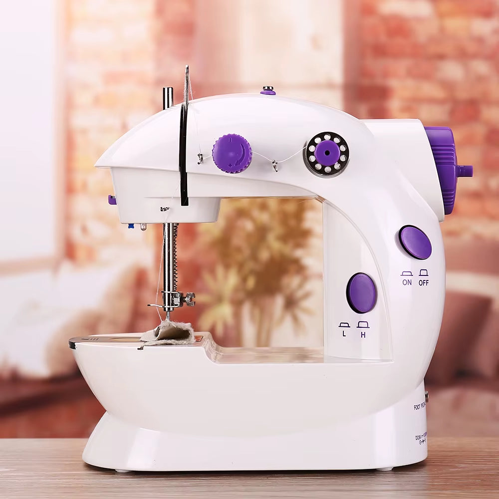 Sewing Machine Mini Portable Household Night Light Foot Pedal Straight Line Hand Table Two Thread Kit Electric
