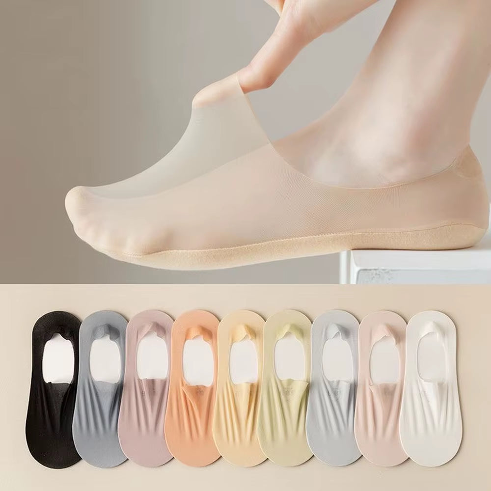Fashion Non-Slip Invisible Ultra-Thin Ice Silk Boat Sock Summer Breathable Wear Resistant Soft Solid Elastic Women No Show Socks