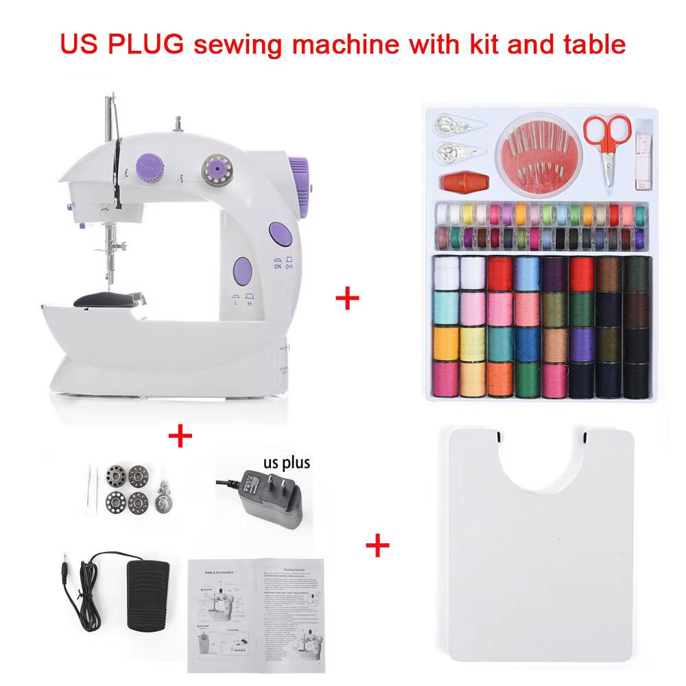 Sewing Machine Mini Portable Household Night Light Foot Pedal Straight Line Hand Table Two Thread Kit Electric