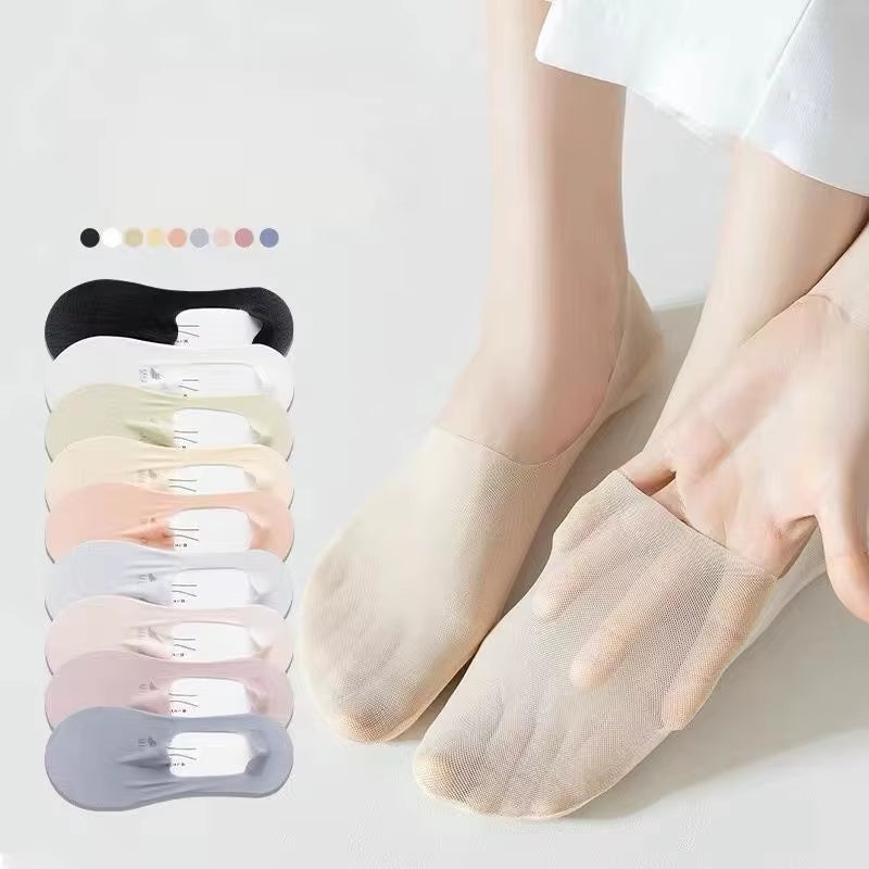 Fashion Non-Slip Invisible Ultra-Thin Ice Silk Boat Sock Summer Breathable Wear Resistant Soft Solid Elastic Women No Show Socks