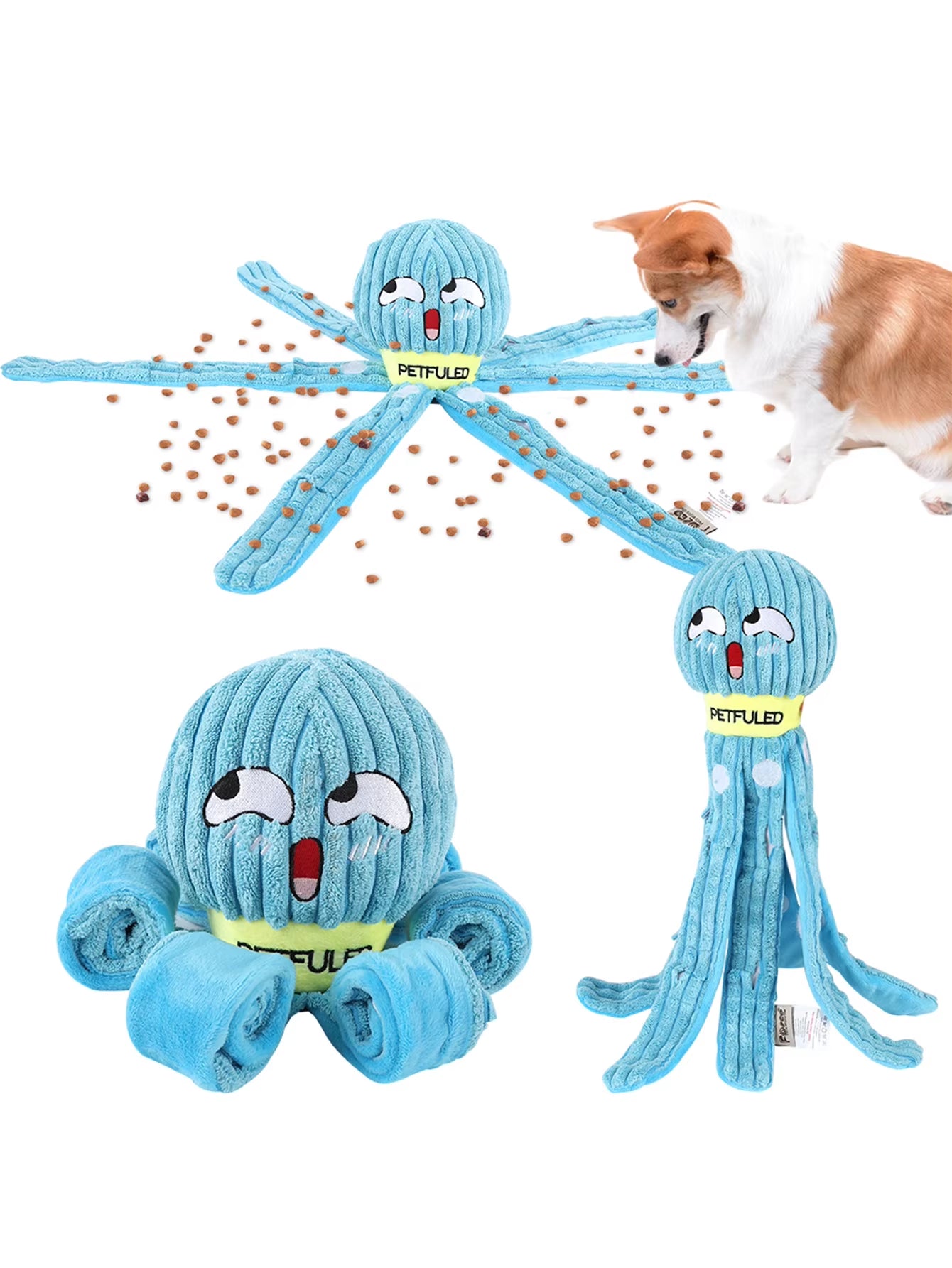 Purple &Blueplush Octopus Dog Toy with Squeaker - Interactive Chew Toy for Medium Dogs, Hide Treats,