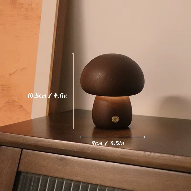 Wooden Mushrooms Night Light Touch Switch Bedroom Bedside Table Lamp Walnut Beech Wood Warm Dimmable Desk Light USB Chargeable
