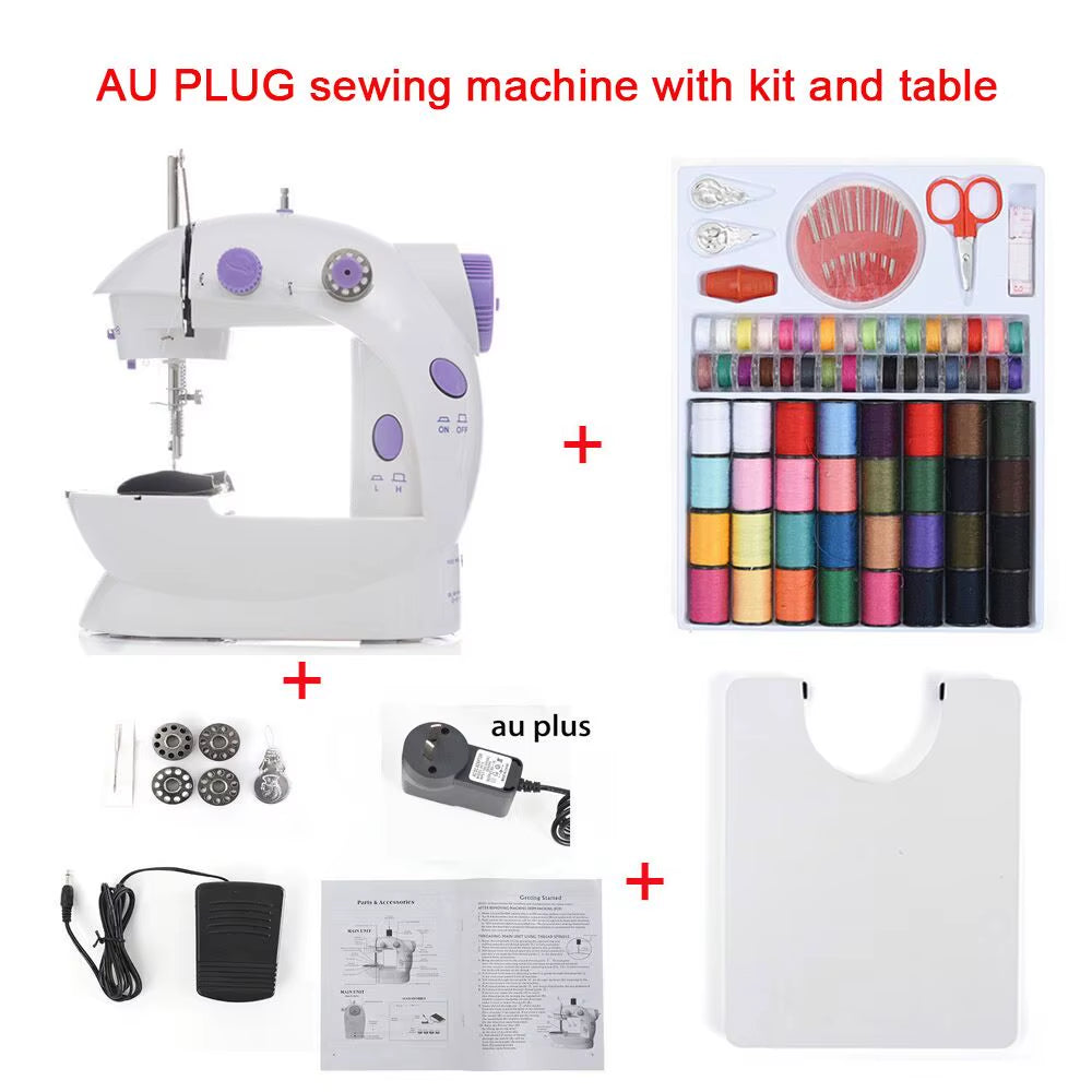 Sewing Machine Mini Portable Household Night Light Foot Pedal Straight Line Hand Table Two Thread Kit Electric