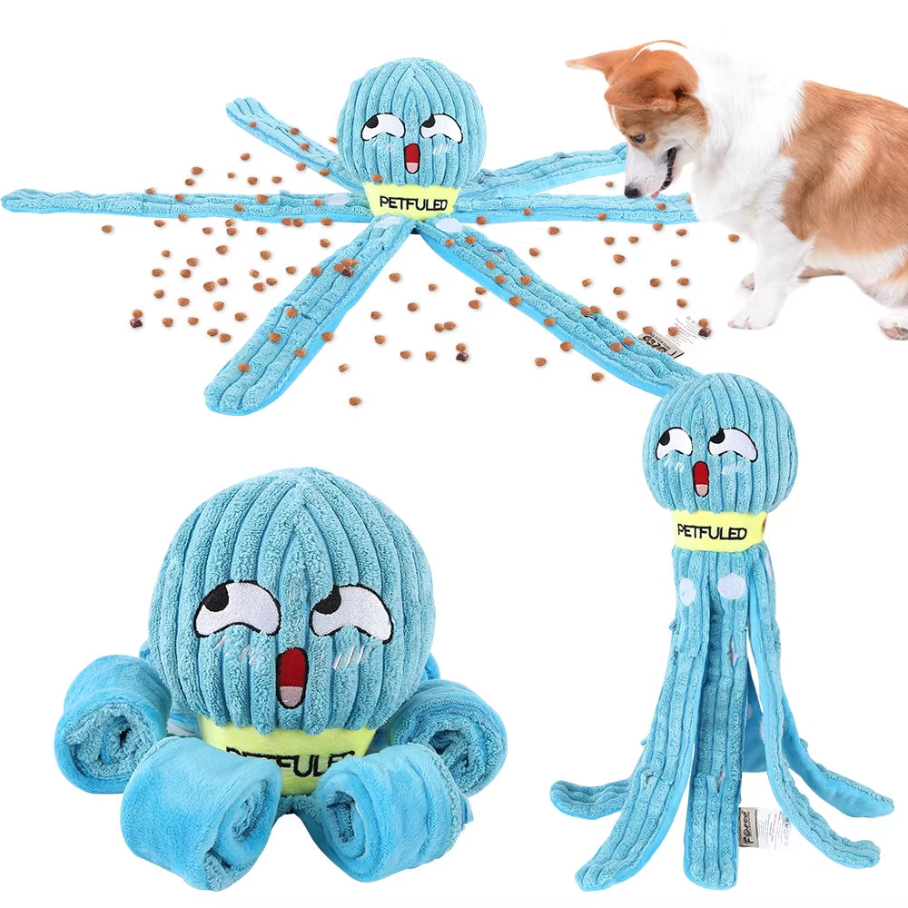 Purple &Blueplush Octopus Dog Toy with Squeaker - Interactive Chew Toy for Medium Dogs, Hide Treats,